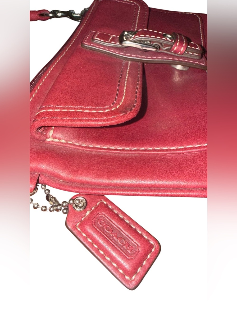 Coach Leather Wristlet Wallet Burgundy with Silver Buckle Zip Hardware - Picture 2 of 7